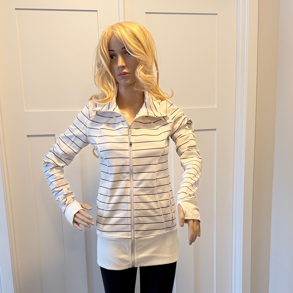 Lululemon Athletica Cream and Blue Striped Jacket